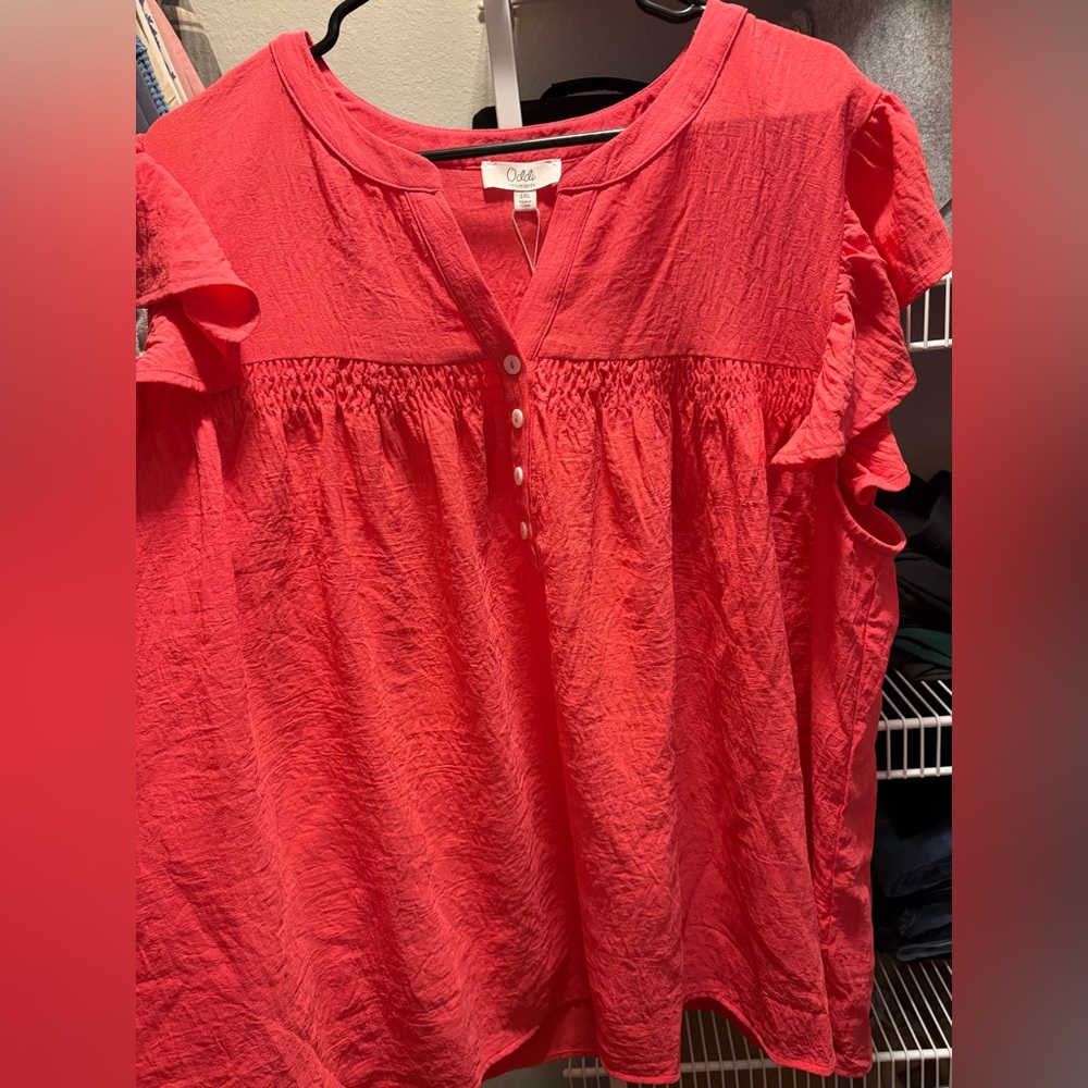 Oddi Pink/Coral Short Sleeve Blouse NWT